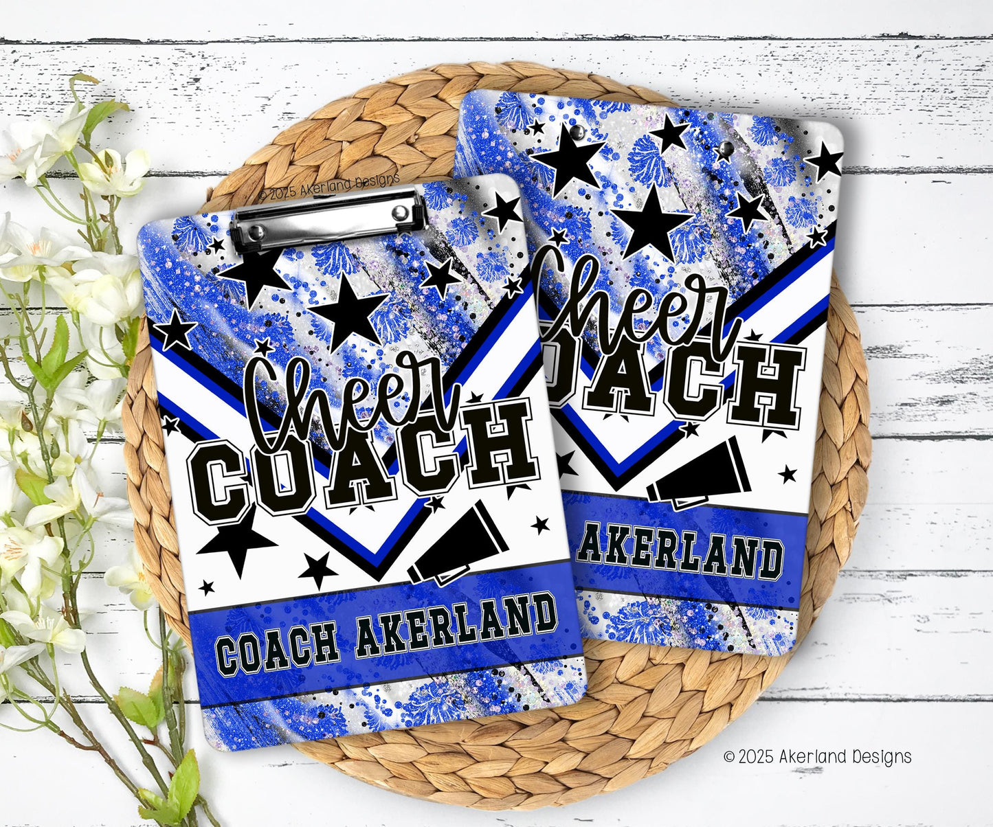 Blue Cheer Clipboard with Personalization Front and Back Gift for Coach Cheerleader Design is printed on BOTH sides of the clipboard