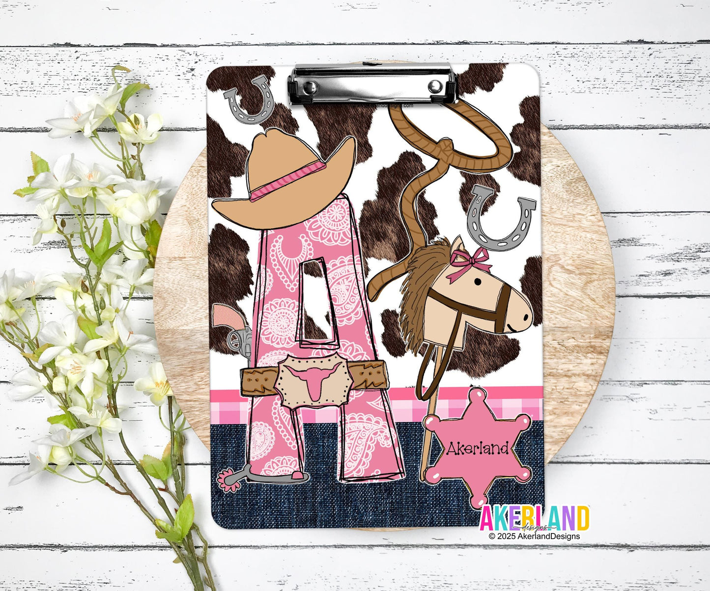 Custom Cowgirl Clipboard with Personalization, 9 x12.5 inch, Design is printed on both sides, Not a sticker