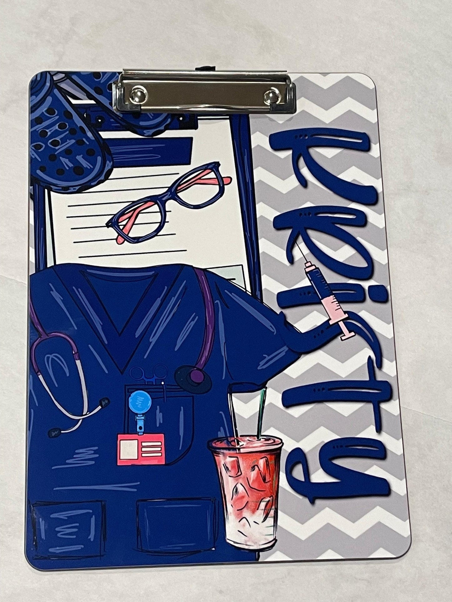 Blue Scrubs Nurse Clipboard with name front and back - Nurse Gift - Nurse Graduate Gift - Double Sided