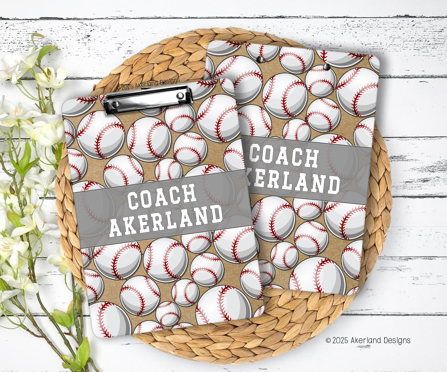 Gray Baseball Clipboard - Clipboard is double sided and is personalized with a name, school logo or mascot Hand Made in the USA 9x12.5
