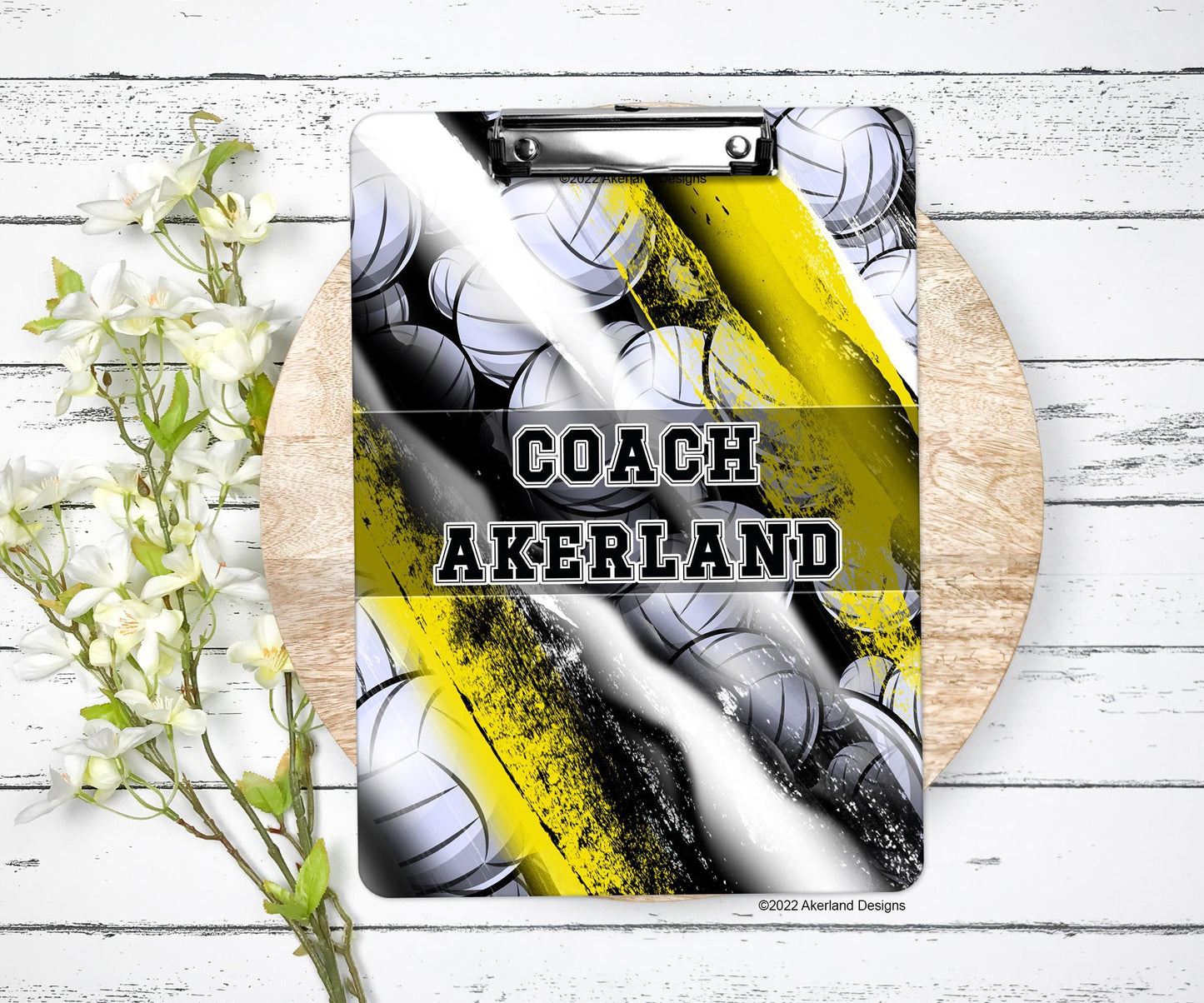 Yellow Volleyball Coach Clipboard with Personalization Front and Back Gift for Coach - Double Sided