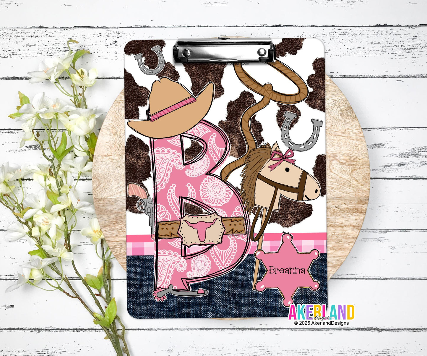 Custom Cowgirl Clipboard with Personalization, 9 x12.5 inch, Design is printed on both sides, Not a sticker
