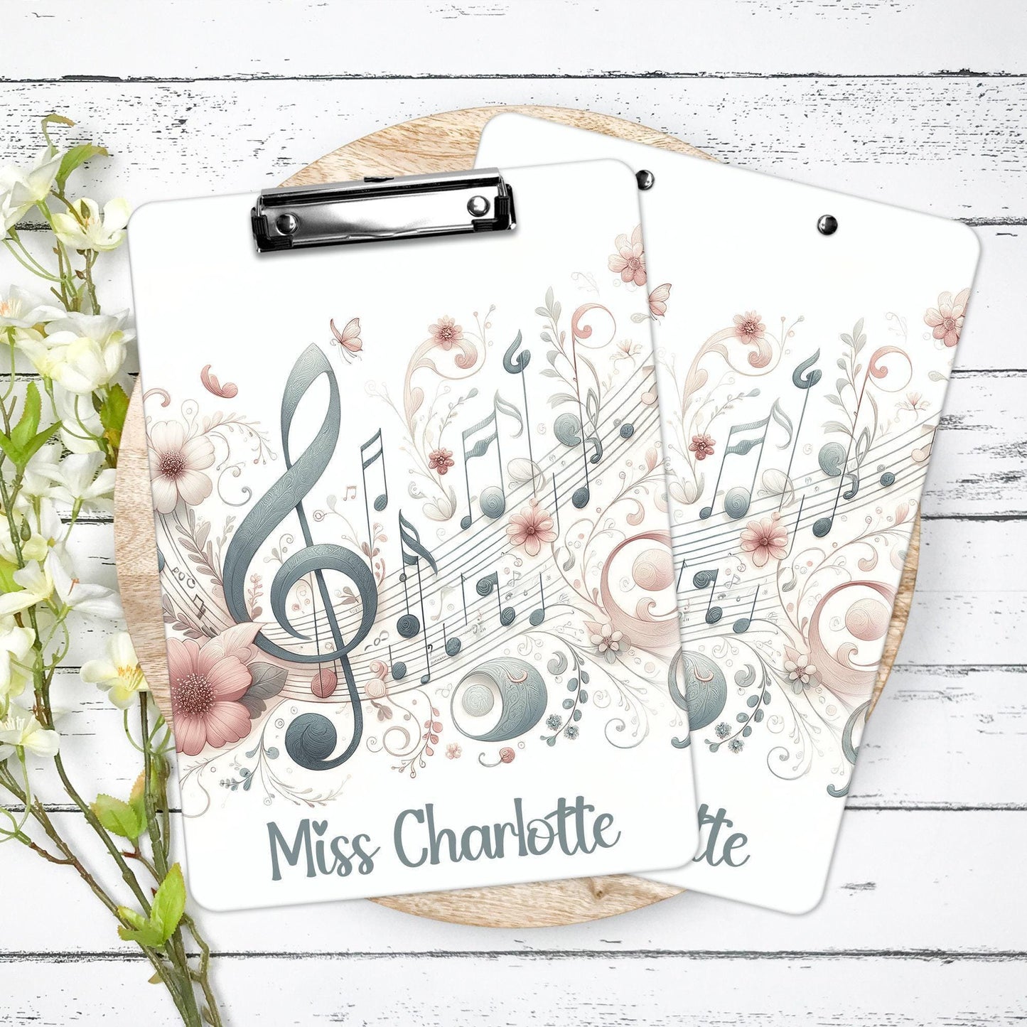 Music Theme Clipboard Personalized with a name on front and back - Image is on both sides