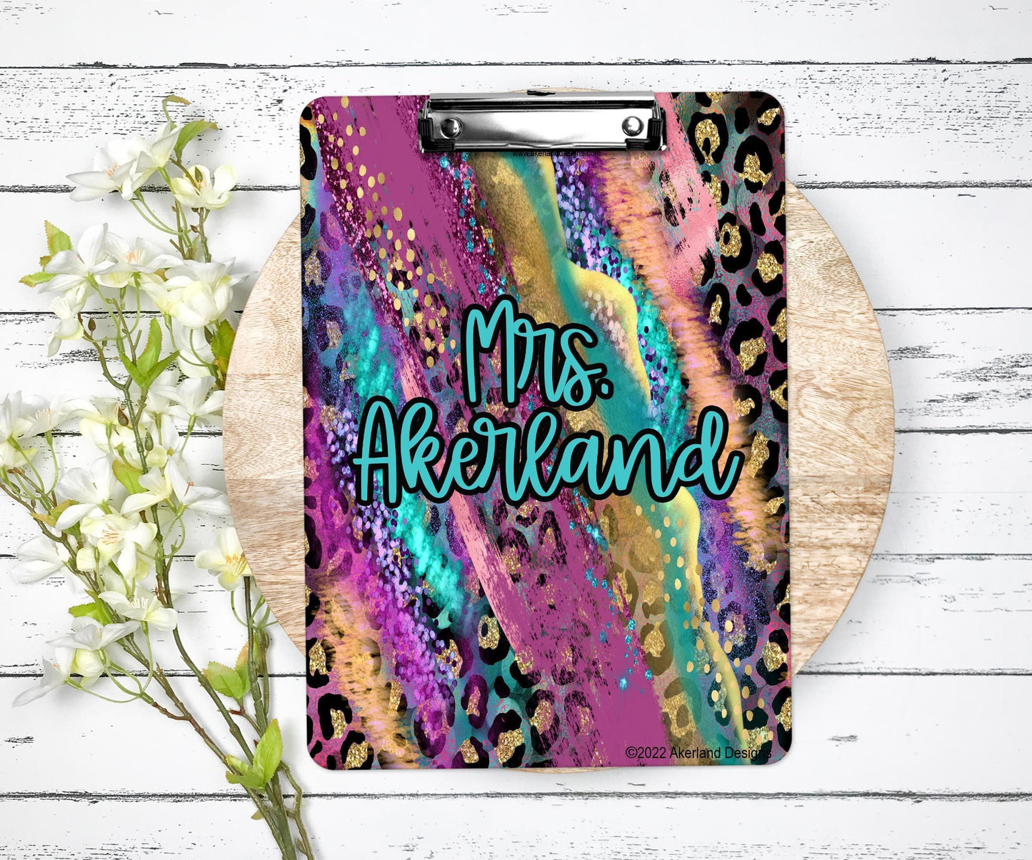 Multi Colored Leopard Clipboard with Personalization - Design is printed on both sides of clipboard, not a sticker Mini and Standard Sizes