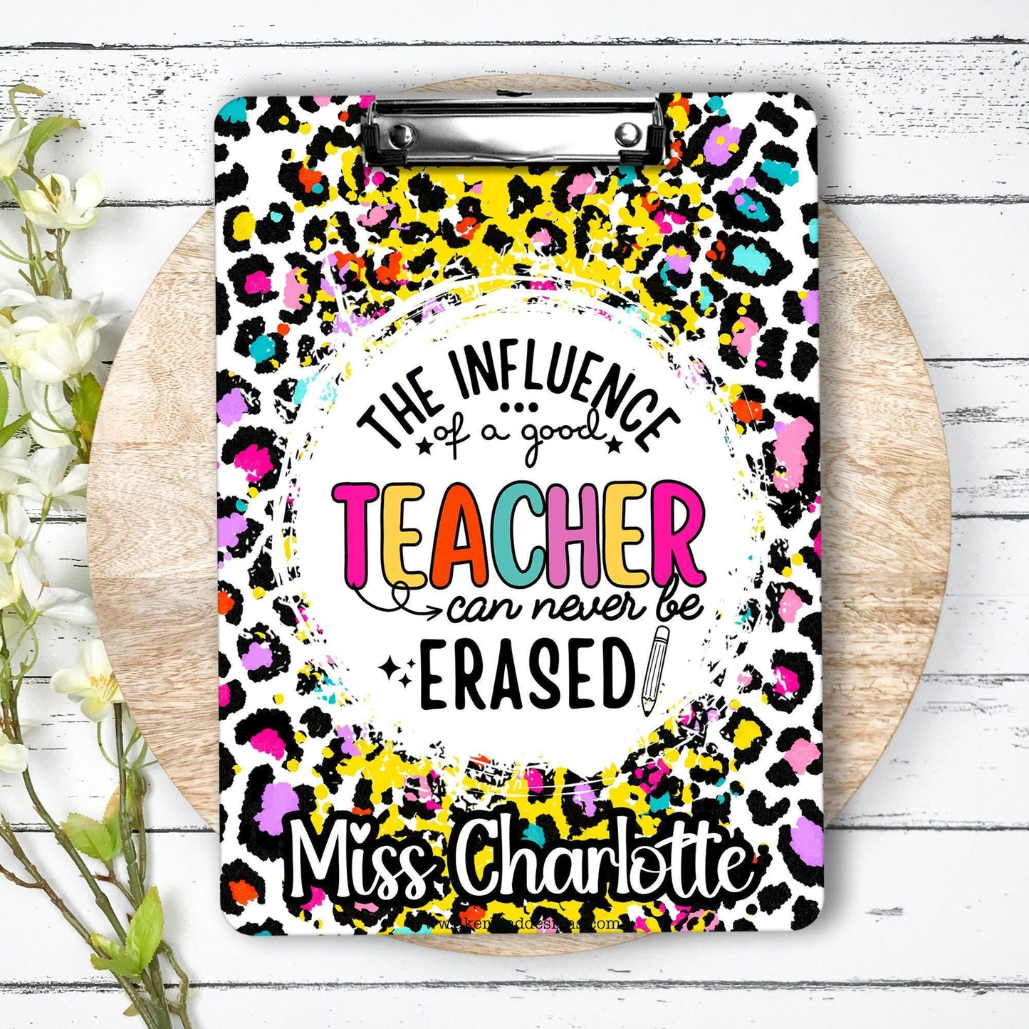 Neon Leopard Teacher Clipboard with Personalization Front and Back Gift for Teachers - Double Sided