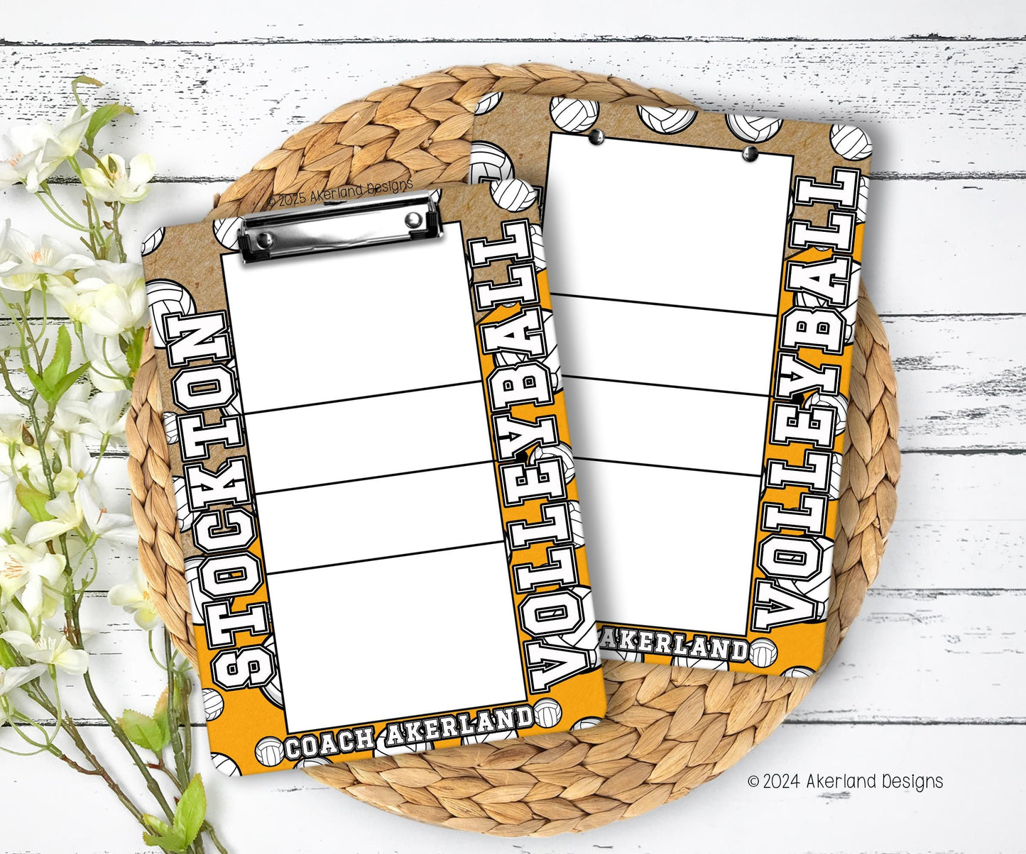 Orange Volleyball Clipboard Personalized with team name, Coach Appreciation Gift Dry Erase Surface Double Sided 9x12.5 inches