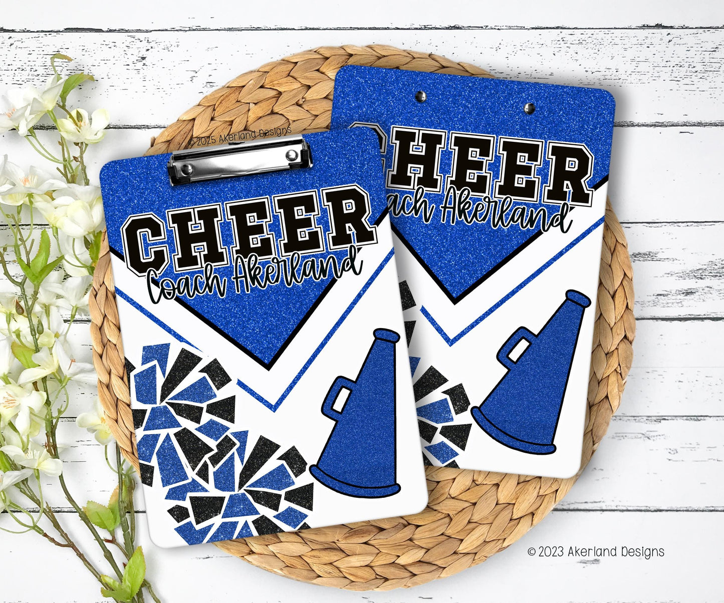 Blue Cheer Clipboard with Personalization Front and Back - Gift for Coach - Cheerleader - Double Sided 9x12.5 inch