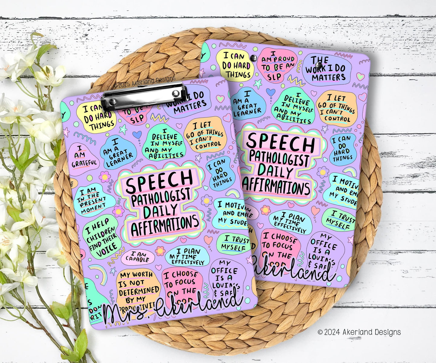 Speech Pathologist Daily Affirmation Clipboard with Personalization Front and Back - Double Sided 9x12.5 inches