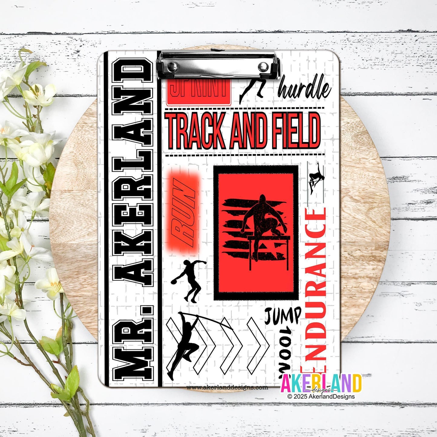 Red Track and Field Clipboard. Design is printed on the front and back with a smooth glossy surface (Not Stickers) 6x9 inch or 9x12.5 inch