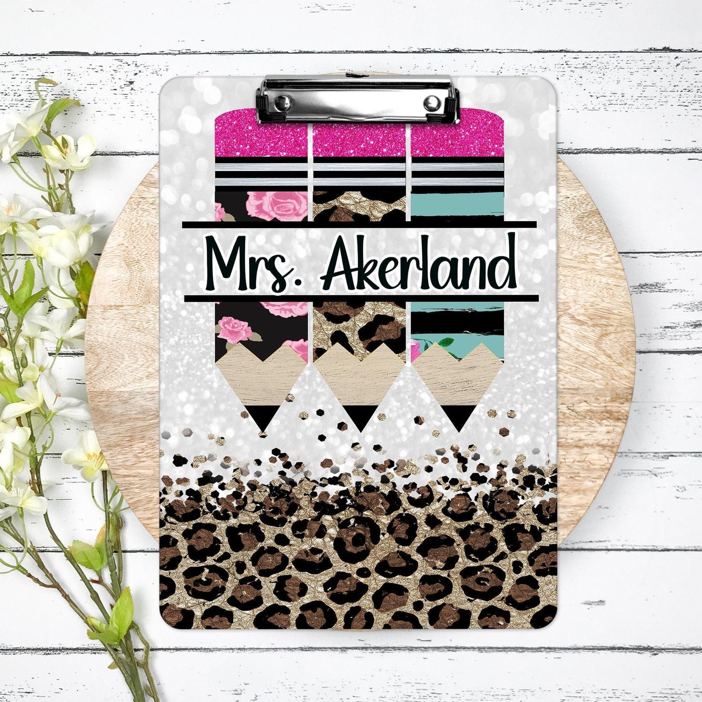 Hot Pink Leopard Teacher #teacherlife Clipboard with Personalization Front and Back Gift for Teachers - Double Sided
