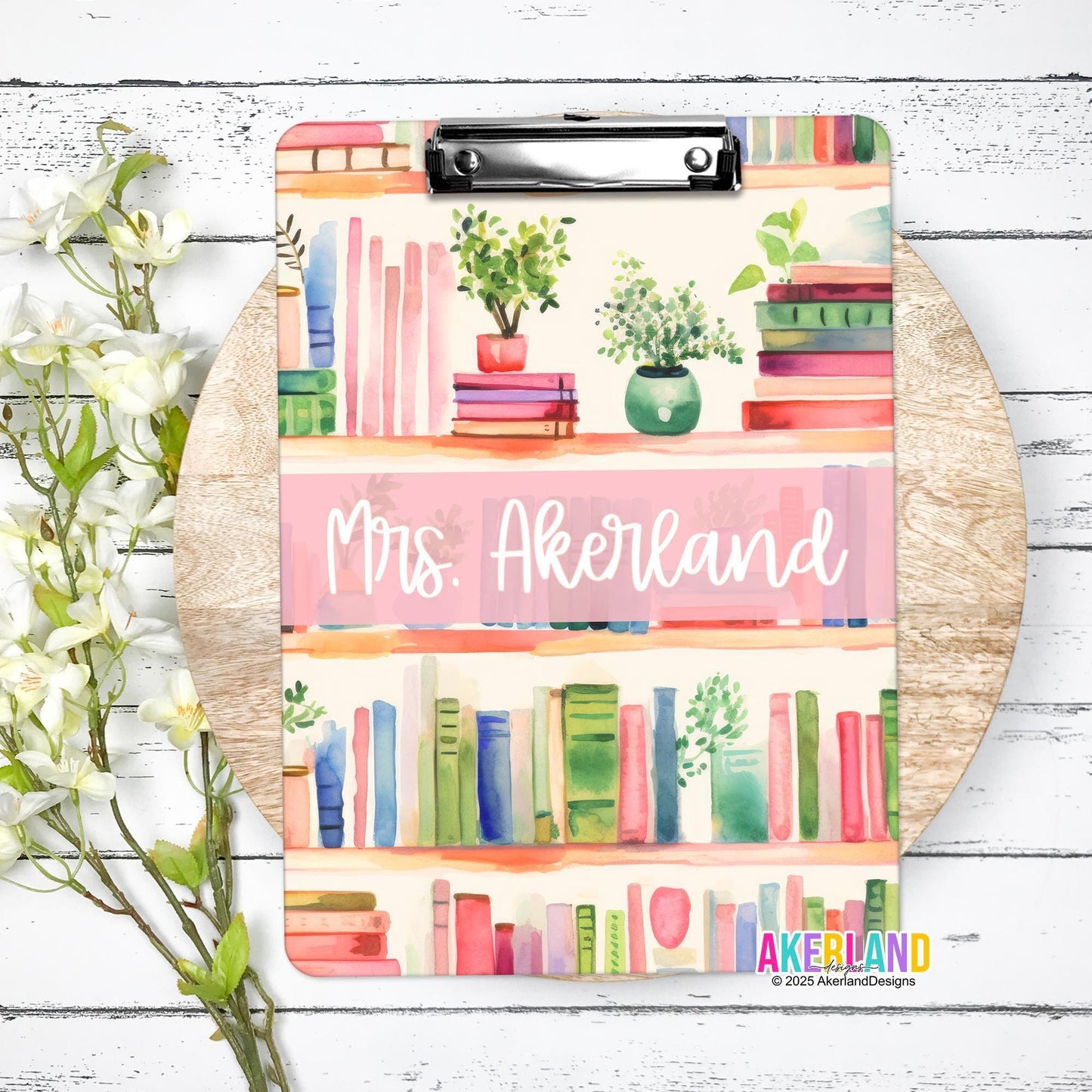 Pastel Watercolor Book Lovers Clipboard personalized with a name, great gift for librarians or book lovers
