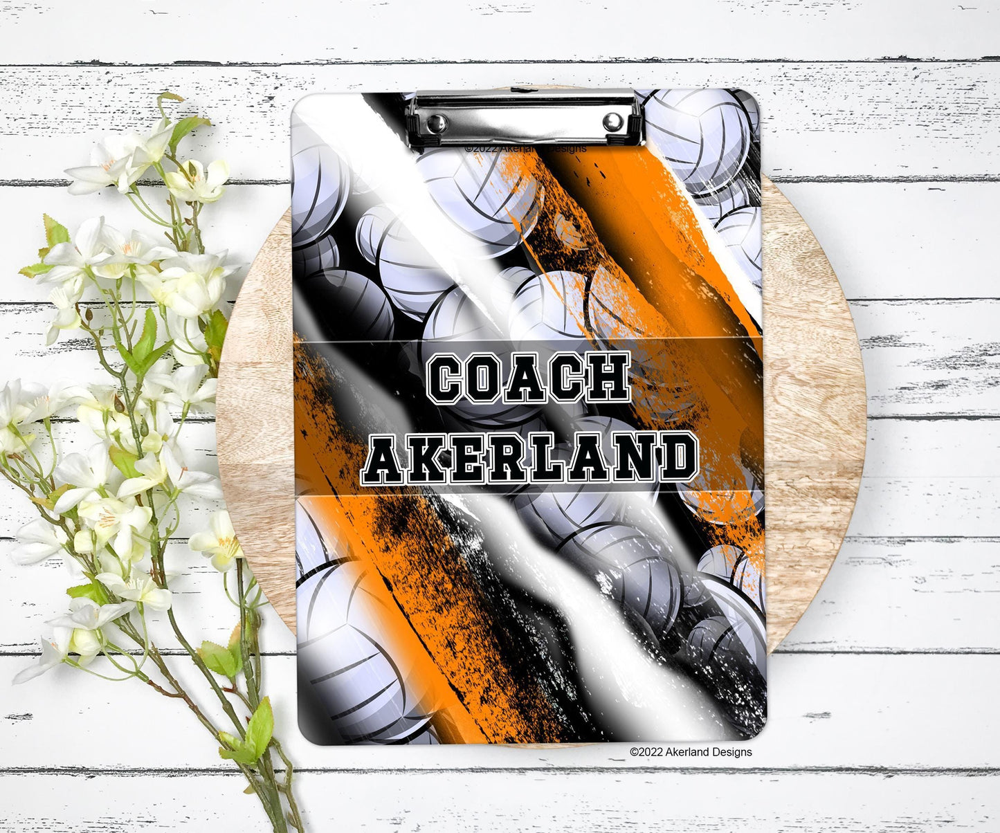 Orange Volleyball Coach Clipboard with Personalization Front and Back Gift for Coach - Double Sided
