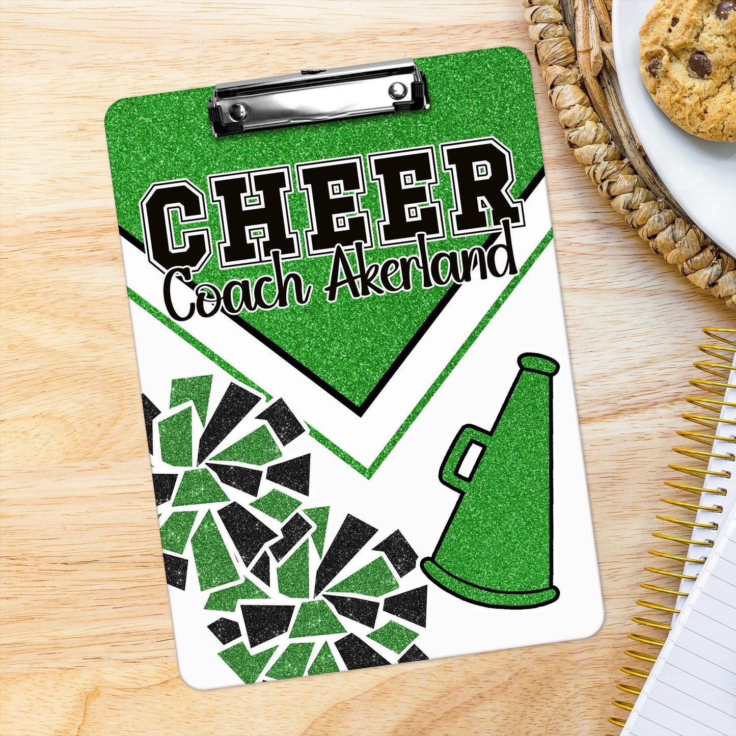 Green Cheer Clipboard with Personalization Front and Back - Gift for Coach - Cheerleader - Double Sided