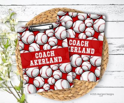 Red Baseball Clipboard - Clipboard is double sided and is personalized with a name, phrase, school logo or mascot! Hand Made in the USA!