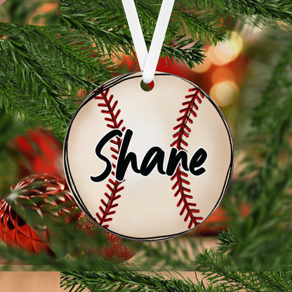 Baseball Christmas Ornament Acrylic 3" Round - different sports available, each one is personalized with a name