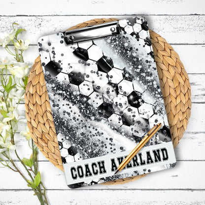 Black and Grey Soccer Coach Clipboard with Personalization Front and Back Gift for Soccer Coach - Double Sided