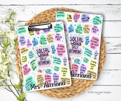 Social Worker Daily Affirmations Clipboard Personalized with name on front and back - Double Sided