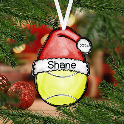 Football Santa Hat Christmas Acrylic Ornament - 8 different sports available, each one is personalized with a name and the year 2024