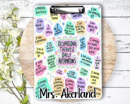 Occupational Therapist Daily Affirmation Clipboard with Personalization Front and Back - Double Sided