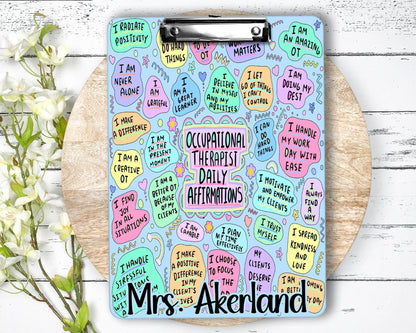 Occupational Therapist Daily Affirmation Clipboard with Personalization Front and Back - Double Sided Blue