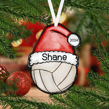 Football Santa Hat Christmas Acrylic Ornament - 8 different sports available, each one is personalized with a name and the year 2024