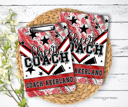 Red Cheer Clipboard with Personalization Front and Back Gift for Coach Cheerleader Design on BOTH sides of the clipboard 9x12.5 inches