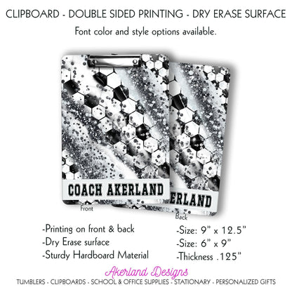 Black and Grey Soccer Coach Clipboard with Personalization Front and Back Gift for Soccer Coach - Double Sided