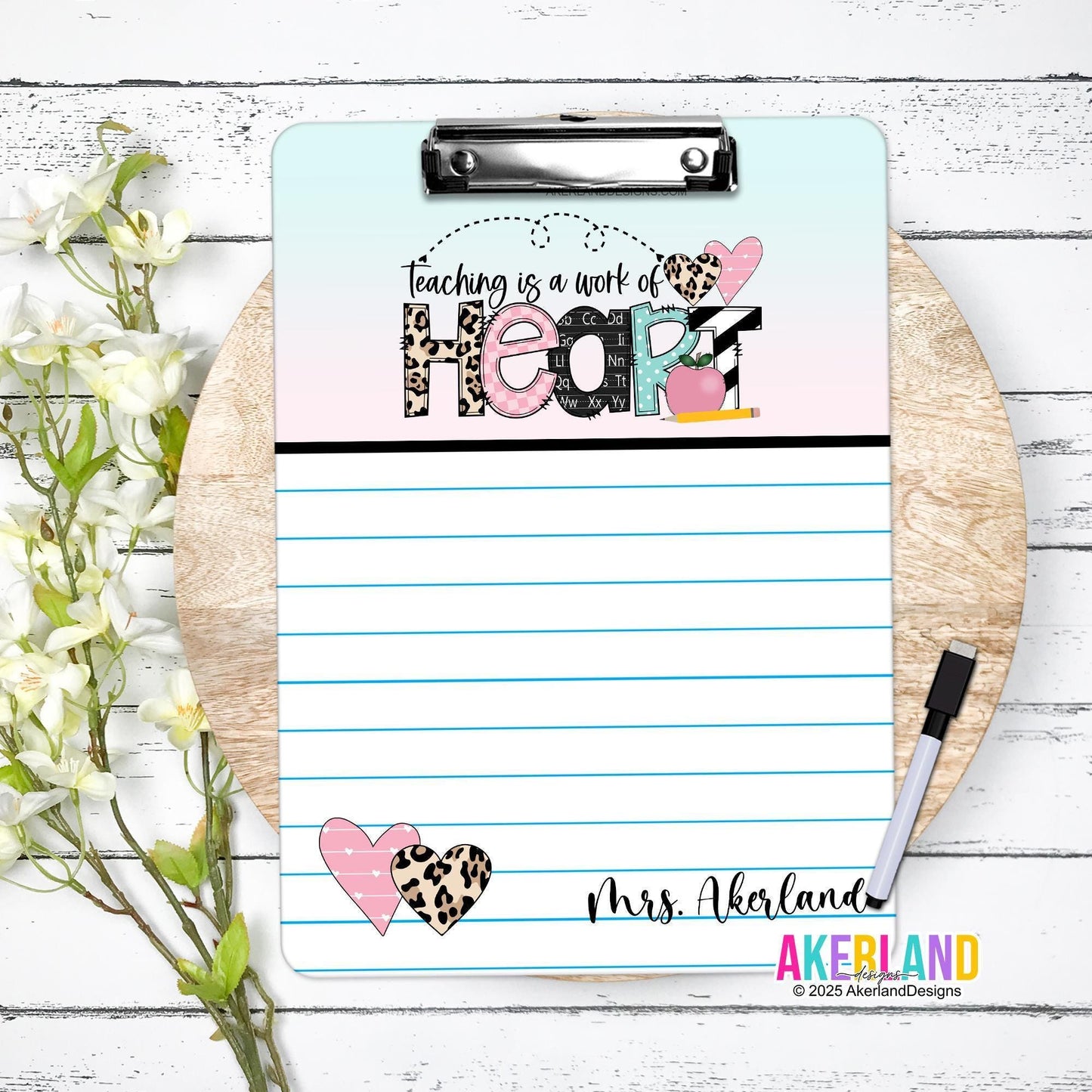 Teacher Double Sided Dry Erase Clipboard, Teacher Appreciation Gift, Mini 6x9in or 9x12.5in, Teacher Clipboard, Student Clipboard