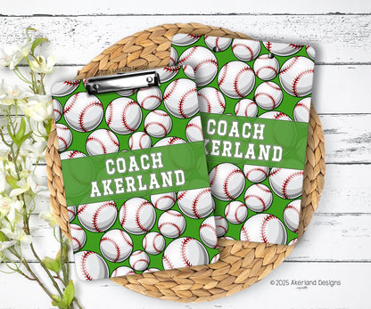 Green Baseball Clipboard - Clipboard is double sided and is personalized with a name, phrase, school logo or mascot! Hand Made in the USA!