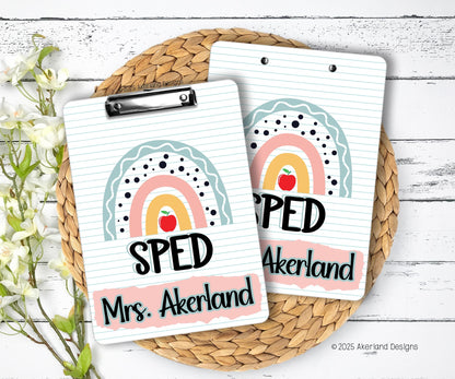 SPED Teacher Clipboard Personalized with a name Double Sided 9x12.5 in High Gloss Surface, Not a sticker