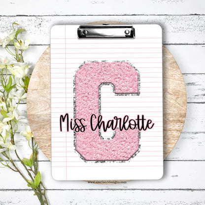 Personalized Pink Chenille Monogram Double Sided Clipboard, Teacher Clipboard, Student Clipboard, Sorority Clipboard