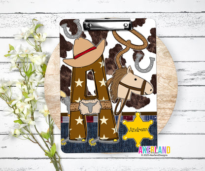 Custom Cowboy Clipboard with Personalization, 9 x12.5 inch, Design is printed on both sides, Not a sticker