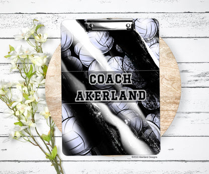 Black Volleyball Coach Clipboard with Personalization Front and Back - Gift for Coach - Double Sided