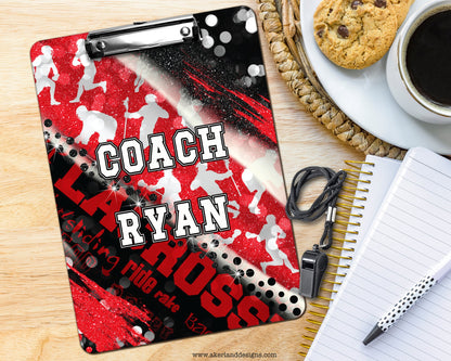 Red Lacrosse Clipboard with Personalization Front and Back / Great Gift for Coach - Double Sided