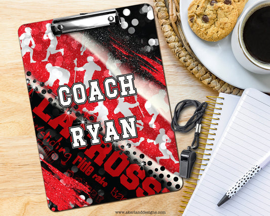 Red Lacrosse Clipboard with Personalization Front and Back / Great Gift for Coach - Double Sided