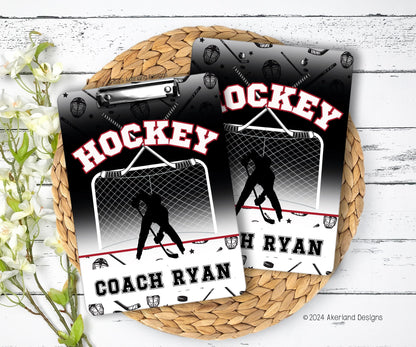 Hockey Clipboard Personalized with a name - Coach Appreciation Gift Dry Erase Surface - Double Sided 9x12.5 Inches