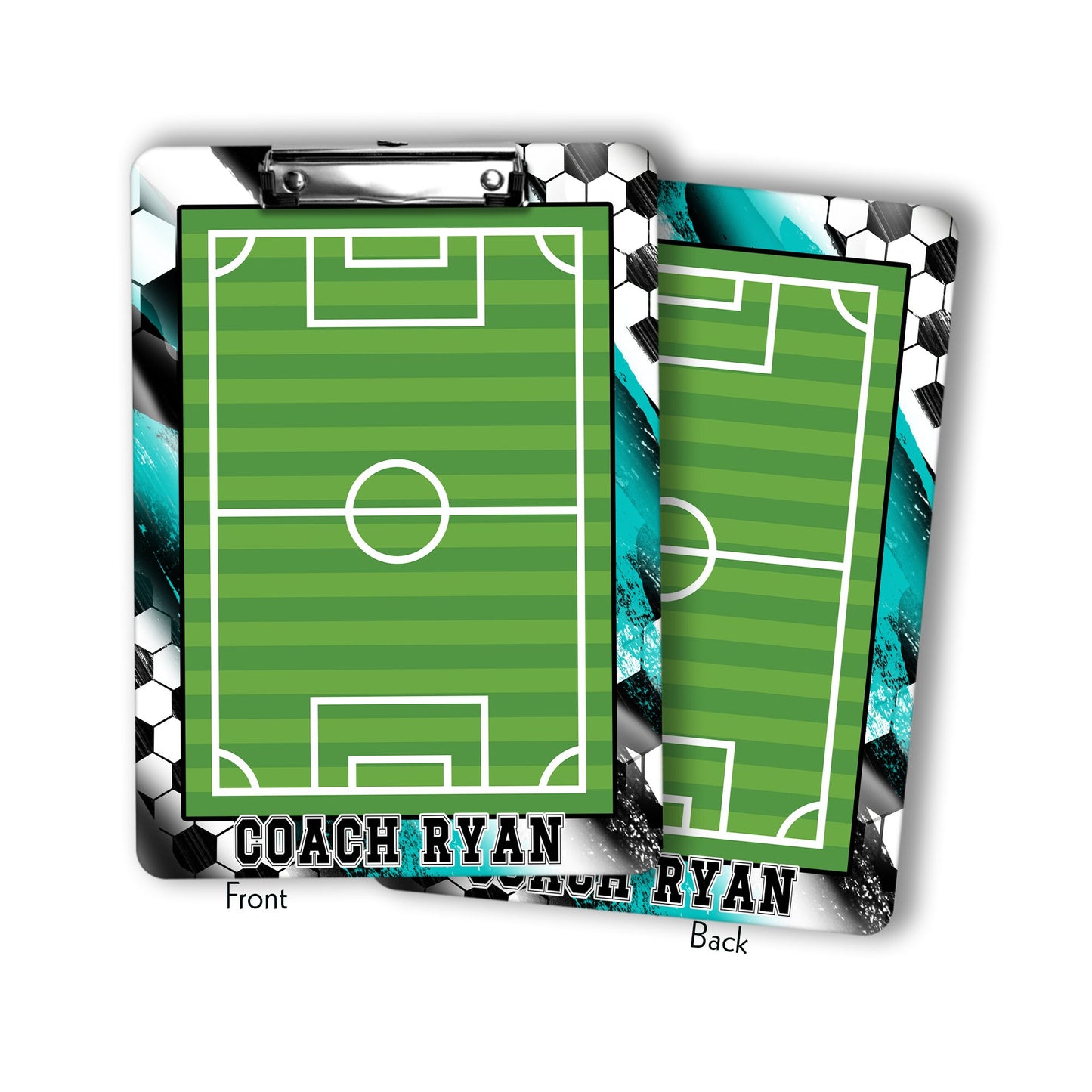 Teal Soccer Coach Clipboard with Personalization Front and Back    Gift for Soccer Coach - Dry Erase Surface - Double Sided