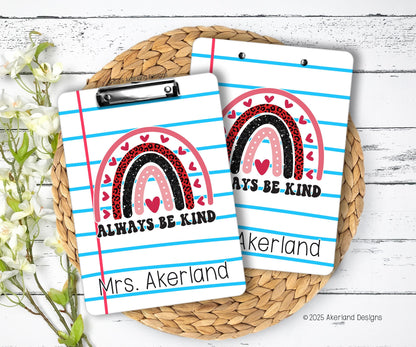 Teacher Rainbow Clipboard with Personalization Front and Back Double Sided 9x12.5 inch