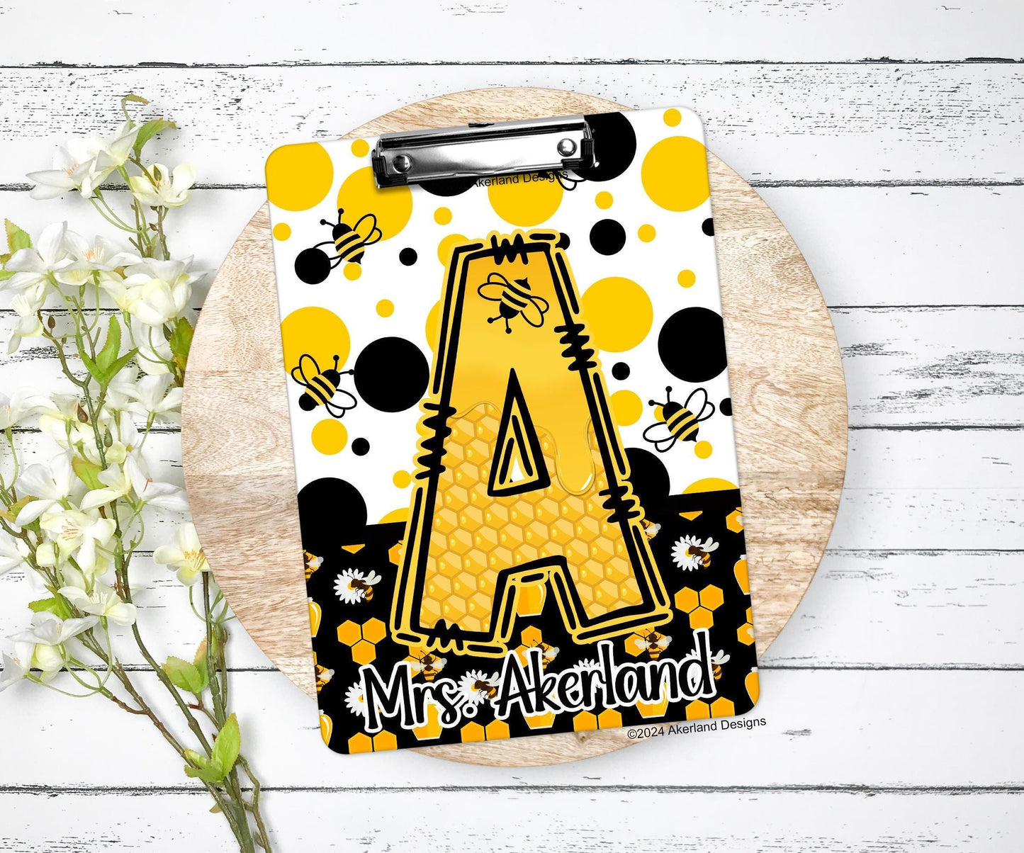 Honey Bee Clipboard - Personalized Design is printed on BOTH sides of the clipboard -Not a sticker- Made in the USA