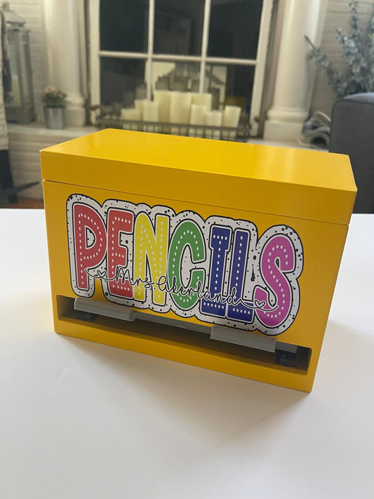 Pencil Dispenser Personalized for Teacher / Classroom Decor/ Gift for Teacher/ Teacher Appreciation Gift/ Yellow Wood Pencil Dispenser