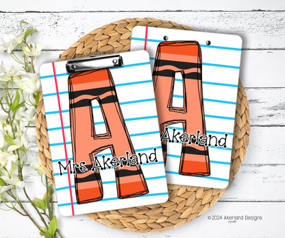 Orange Crayon Teacher Clipboard with design printed on FRONT AND BACK 9x12.5 inch, Teacher Appreciation Gift