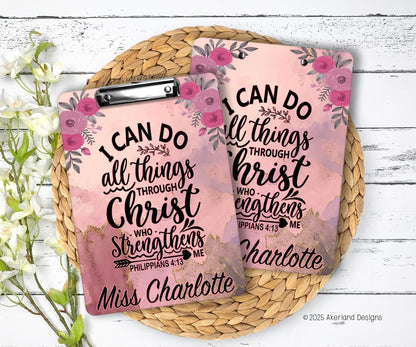 Philippians 4:13 Clipboard with Personalization Double Sided 9x12.5 inches