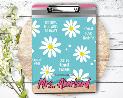 Personalized Teacher Clipboard with Personalization on both sides FRONT AND BACK Teacher Appreciation Gift - Flower Pencil Theme