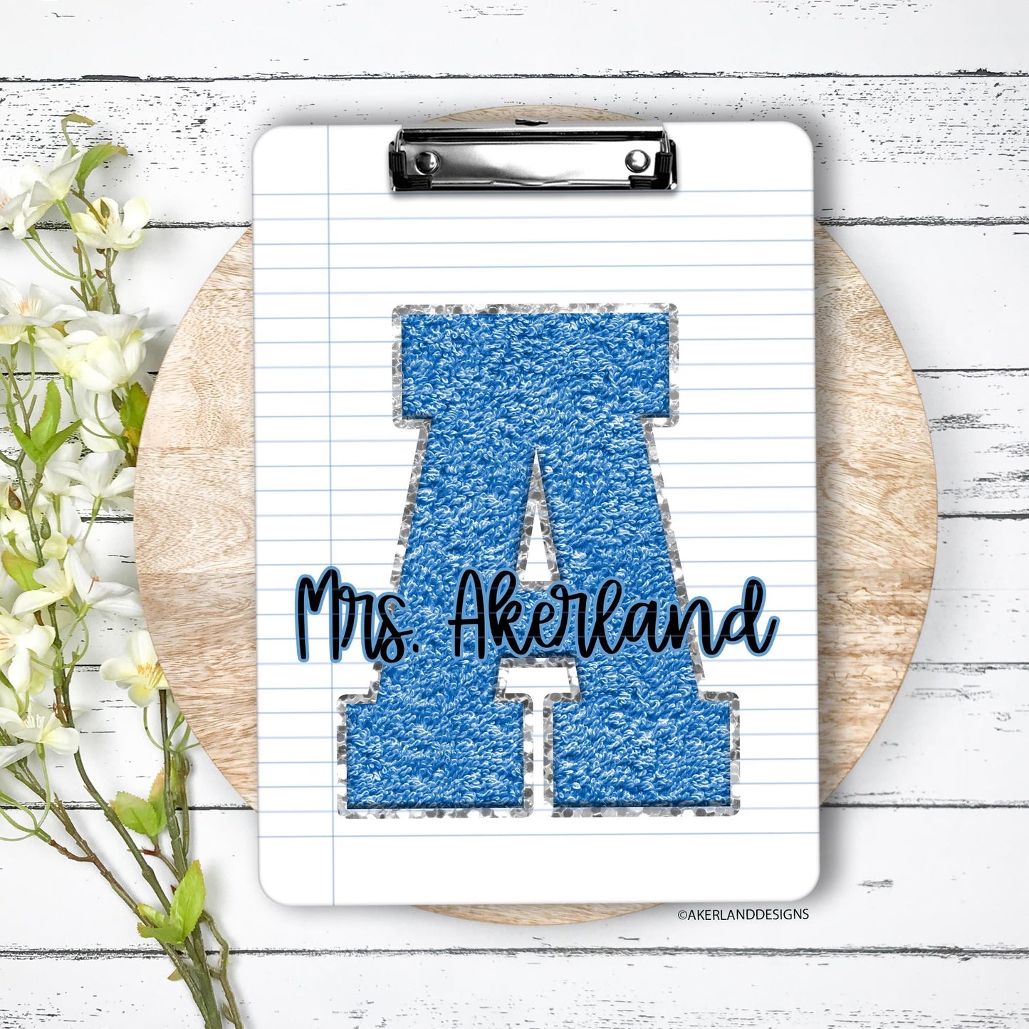 Personalized Blue Chenille Monogram Double Sided Clipboard, Teacher Clipboard, Student Clipboard, Sorority Clipboard