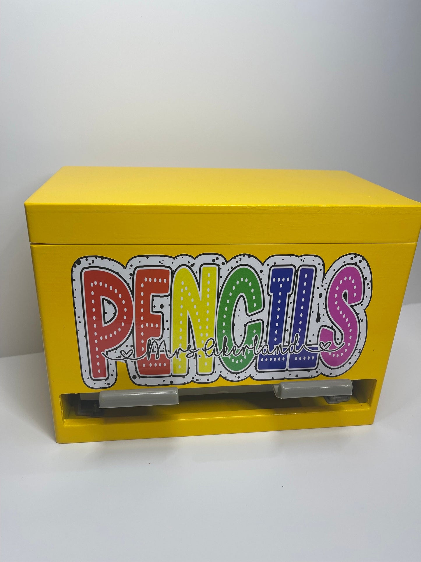 Pencil Dispenser Personalized for Teacher / Classroom Decor/ Gift for Teacher/ Teacher Appreciation Gift/ Yellow Wood Pencil Dispenser