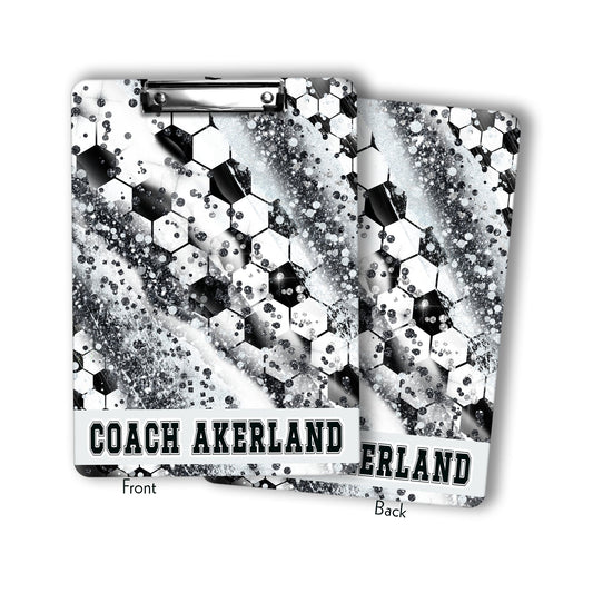 Black and Grey Soccer Coach Clipboard with Personalization Front and Back Gift for Soccer Coach - Double Sided