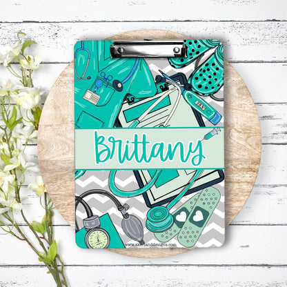 Green Nurse Clipboard with name front and back - Nurse Gift - Nurse Graduate Gift -  Green Scrubs