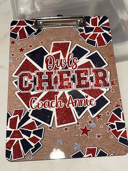 Red Cheer Clipboard Personalize it with a name AND school mascot, design is the same on both sides. Coach Appreciation Gift