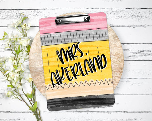 Personalized Pencil Theme Teacher Clipboard with Personalization on both FRONT AND BACK. Perfect gift for your favorite teachers!