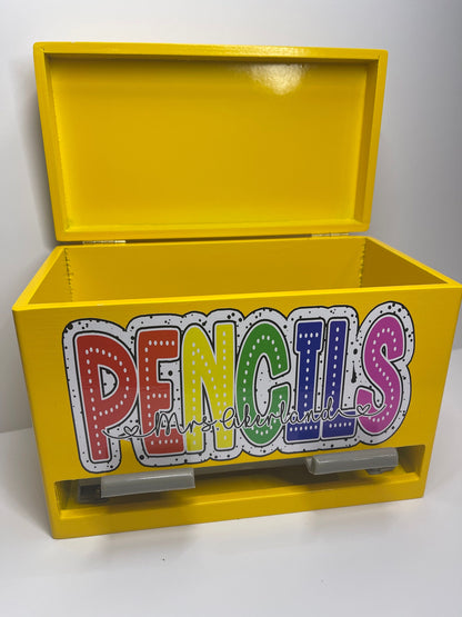 Pencil Dispenser Personalized for Teacher / Classroom Decor/ Gift for Teacher/ Teacher Appreciation Gift/ Yellow Wood Pencil Dispenser